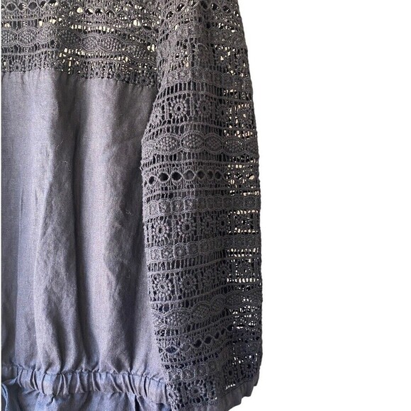 Lou and Grey Romper Womens 6 Black Linen Crochet Lace Elastic Drawstring Waist - Picture 4 of 16